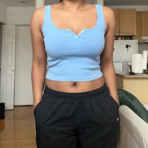 Brandy Melville blue button front ribbed cropped cotton tank